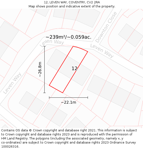 12, LEVEN WAY, COVENTRY, CV2 2RA: Plot and title map