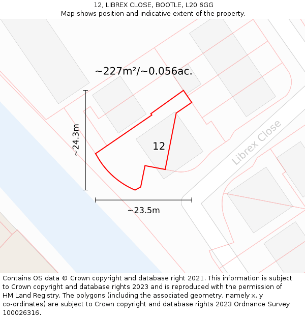 12, LIBREX CLOSE, BOOTLE, L20 6GG: Plot and title map