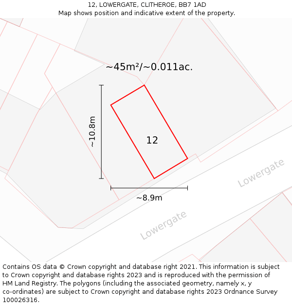 12, LOWERGATE, CLITHEROE, BB7 1AD: Plot and title map