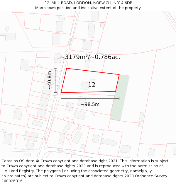 12, MILL ROAD, LODDON, NORWICH, NR14 6DR: Plot and title map