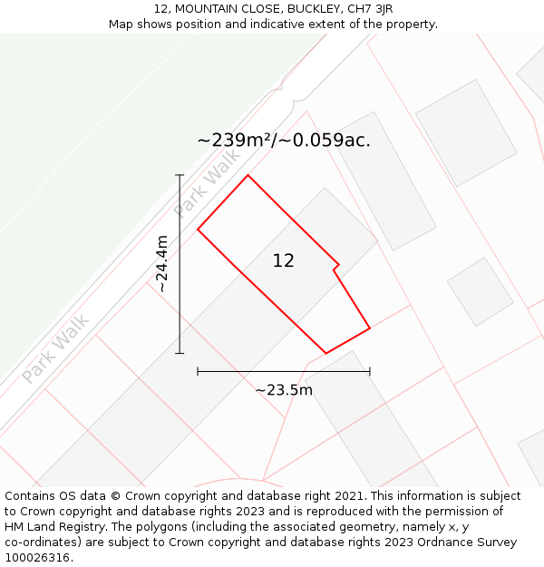 12, MOUNTAIN CLOSE, BUCKLEY, CH7 3JR: Plot and title map