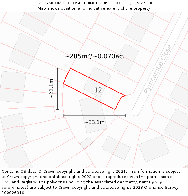 12, PYMCOMBE CLOSE, PRINCES RISBOROUGH, HP27 9HX: Plot and title map