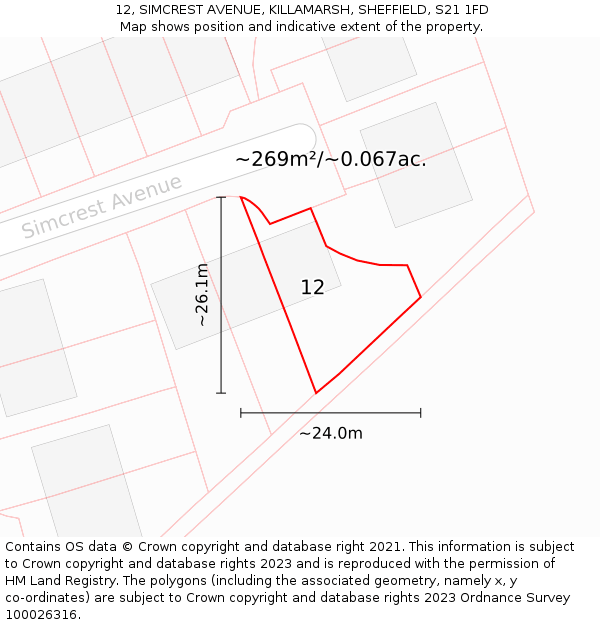 12, SIMCREST AVENUE, KILLAMARSH, SHEFFIELD, S21 1FD: Plot and title map