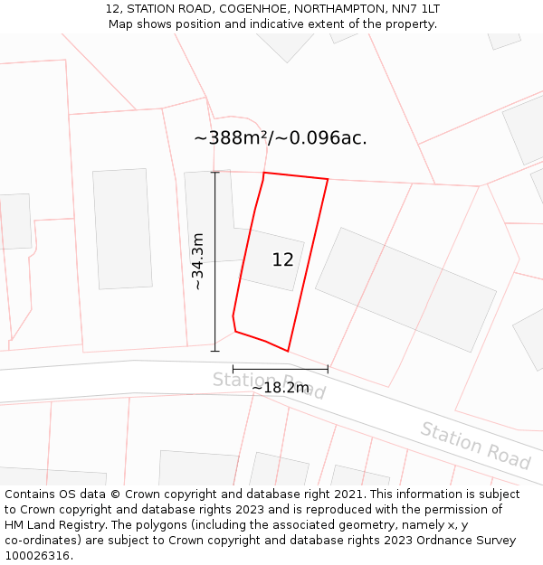 12, STATION ROAD, COGENHOE, NORTHAMPTON, NN7 1LT: Plot and title map