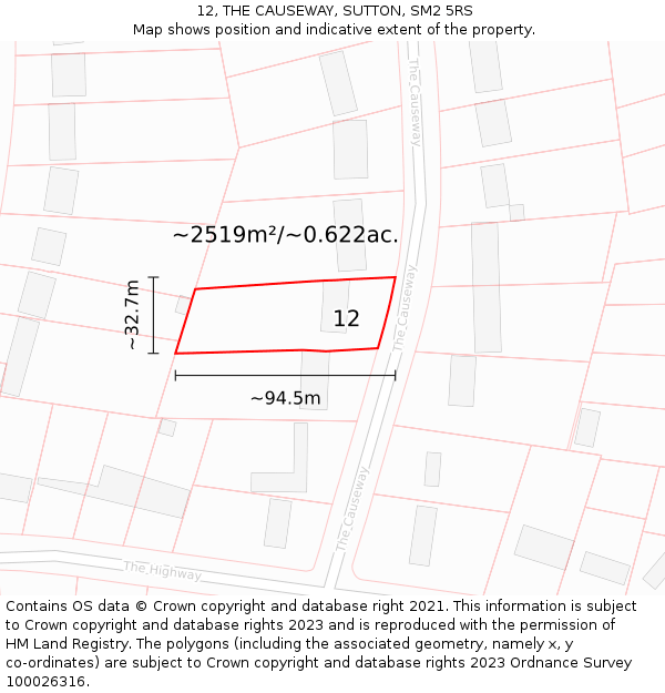 12, THE CAUSEWAY, SUTTON, SM2 5RS: Plot and title map