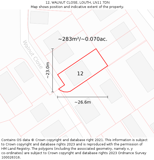 12, WALNUT CLOSE, LOUTH, LN11 7DN: Plot and title map