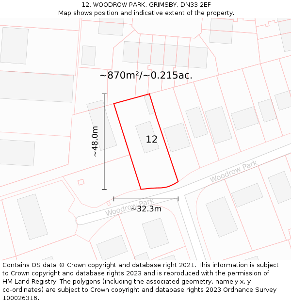 12, WOODROW PARK, GRIMSBY, DN33 2EF: Plot and title map
