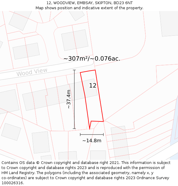 12, WOODVIEW, EMBSAY, SKIPTON, BD23 6NT: Plot and title map