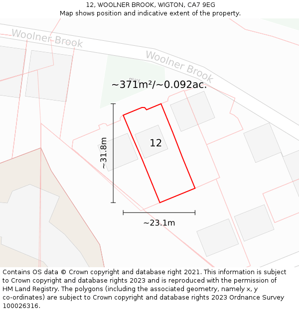 12, WOOLNER BROOK, WIGTON, CA7 9EG: Plot and title map