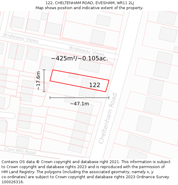 122, CHELTENHAM ROAD, EVESHAM, WR11 2LJ: Plot and title map