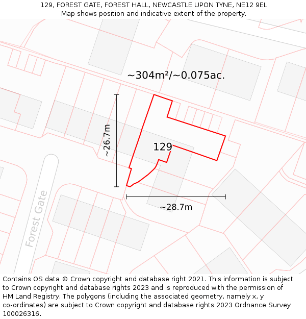 129, FOREST GATE, FOREST HALL, NEWCASTLE UPON TYNE, NE12 9EL: Plot and title map