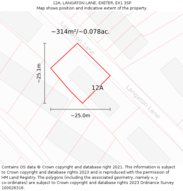 12A, LANGATON LANE, EXETER, EX1 3SP: Plot and title map