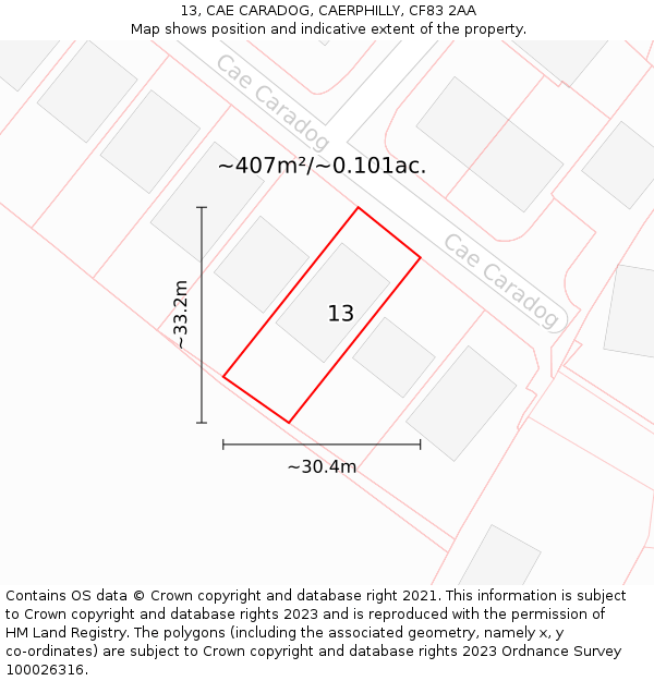 13, CAE CARADOG, CAERPHILLY, CF83 2AA: Plot and title map
