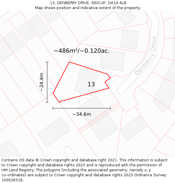 13, DENBERRY DRIVE, SIDCUP, DA14 4LB: Plot and title map