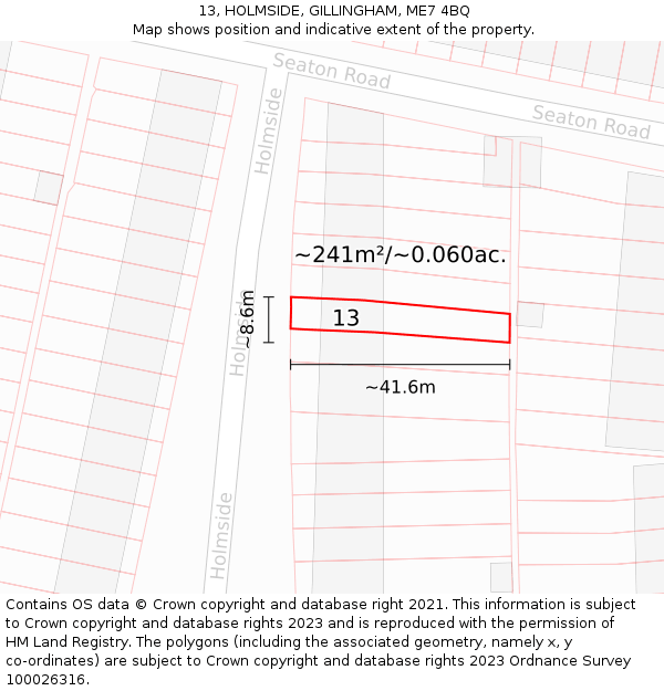 13, HOLMSIDE, GILLINGHAM, ME7 4BQ: Plot and title map
