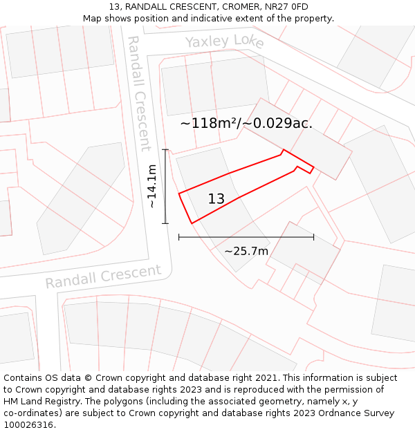 13, RANDALL CRESCENT, CROMER, NR27 0FD: Plot and title map