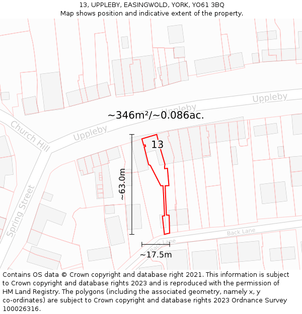13, UPPLEBY, EASINGWOLD, YORK, YO61 3BQ: Plot and title map