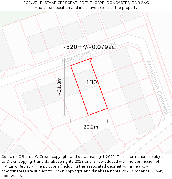 130, ATHELSTANE CRESCENT, EDENTHORPE, DONCASTER, DN3 2NG: Plot and title map