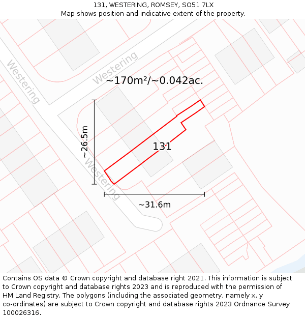 131, WESTERING, ROMSEY, SO51 7LX: Plot and title map
