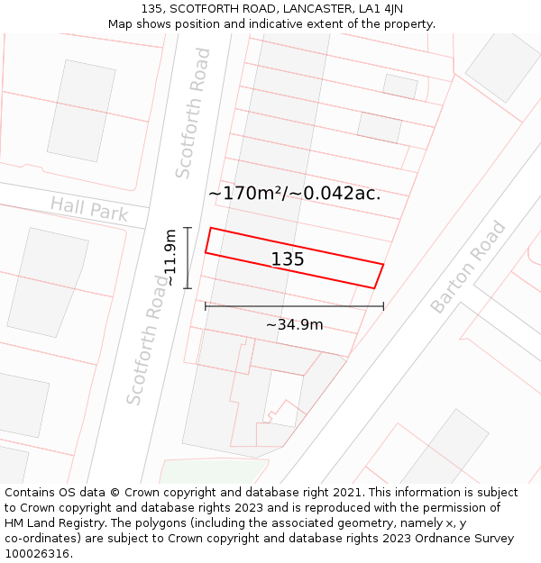 135, SCOTFORTH ROAD, LANCASTER, LA1 4JN: Plot and title map