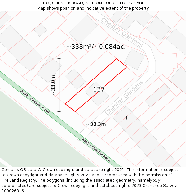 137, CHESTER ROAD, SUTTON COLDFIELD, B73 5BB: Plot and title map