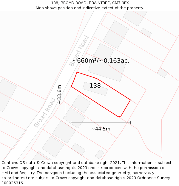138, BROAD ROAD, BRAINTREE, CM7 9RX: Plot and title map