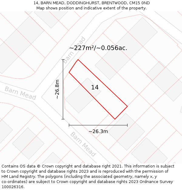 14, BARN MEAD, DODDINGHURST, BRENTWOOD, CM15 0ND: Plot and title map