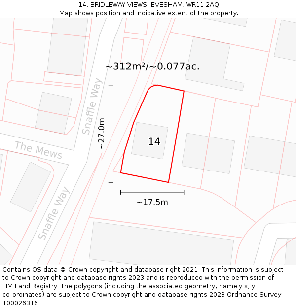14, BRIDLEWAY VIEWS, EVESHAM, WR11 2AQ: Plot and title map