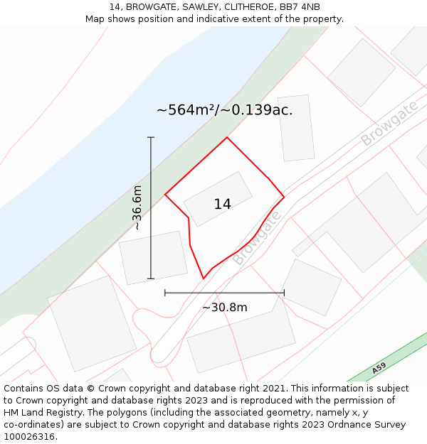 14, BROWGATE, SAWLEY, CLITHEROE, BB7 4NB: Plot and title map
