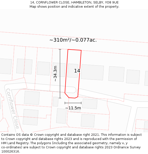 14, CORNFLOWER CLOSE, HAMBLETON, SELBY, YO8 9UE: Plot and title map