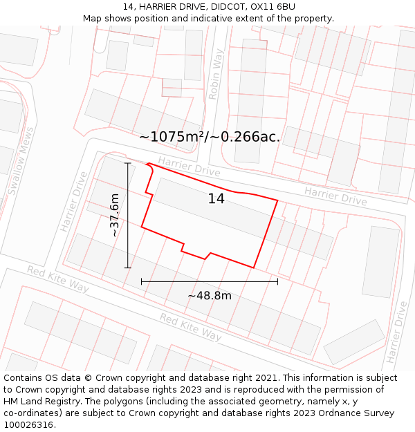 14, HARRIER DRIVE, DIDCOT, OX11 6BU: Plot and title map