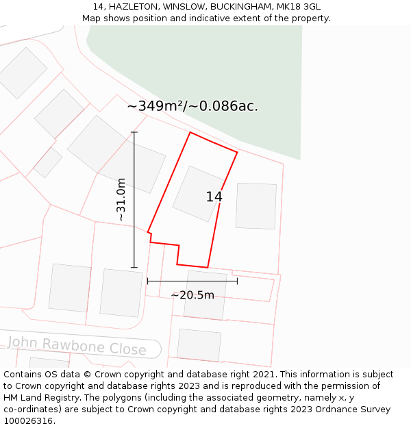 14, HAZLETON, WINSLOW, BUCKINGHAM, MK18 3GL: Plot and title map