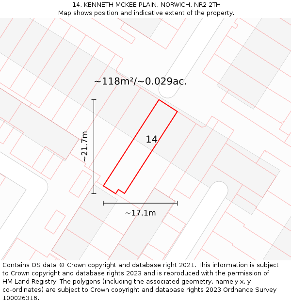 14, KENNETH MCKEE PLAIN, NORWICH, NR2 2TH: Plot and title map