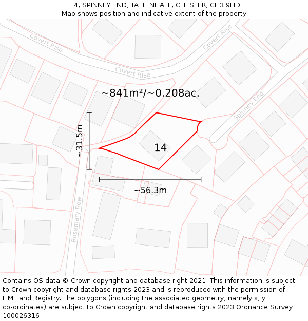 14, SPINNEY END, TATTENHALL, CHESTER, CH3 9HD: Plot and title map