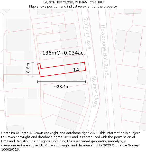 14, STAINER CLOSE, WITHAM, CM8 1RU: Plot and title map
