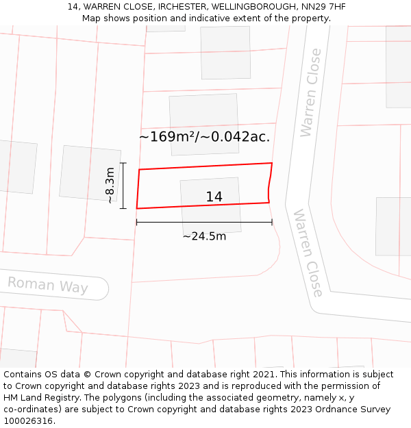 14, WARREN CLOSE, IRCHESTER, WELLINGBOROUGH, NN29 7HF: Plot and title map
