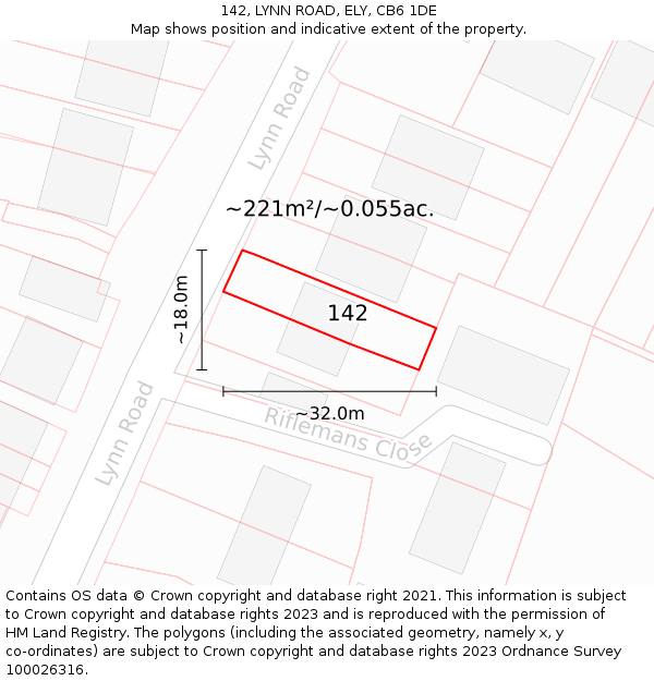 142, LYNN ROAD, ELY, CB6 1DE: Plot and title map