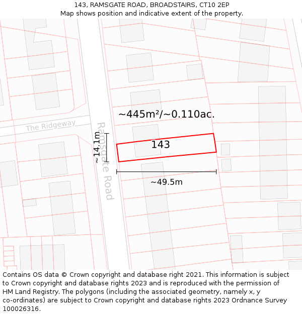 143, RAMSGATE ROAD, BROADSTAIRS, CT10 2EP: Plot and title map