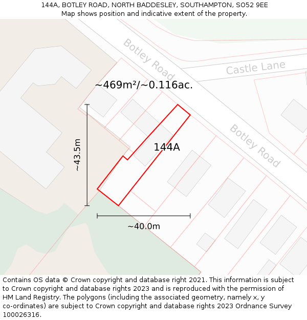 144A, BOTLEY ROAD, NORTH BADDESLEY, SOUTHAMPTON, SO52 9EE: Plot and title map
