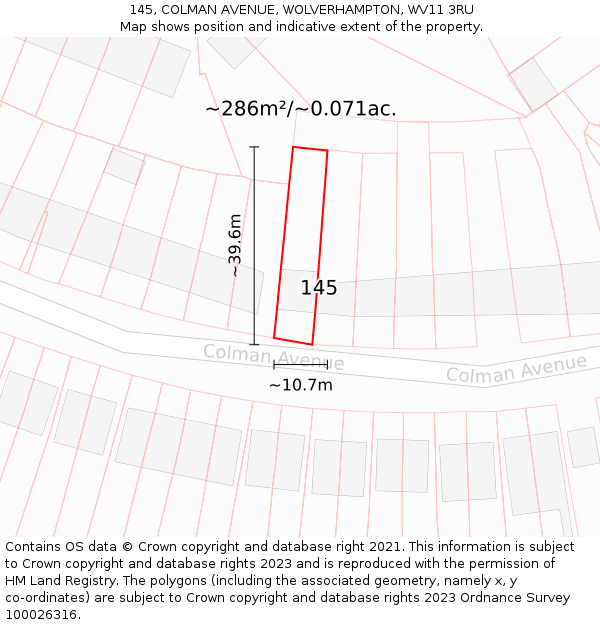 145, COLMAN AVENUE, WOLVERHAMPTON, WV11 3RU: Plot and title map