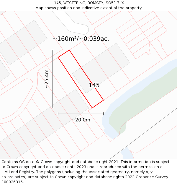 145, WESTERING, ROMSEY, SO51 7LX: Plot and title map