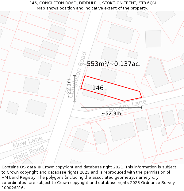 146, CONGLETON ROAD, BIDDULPH, STOKE-ON-TRENT, ST8 6QN: Plot and title map