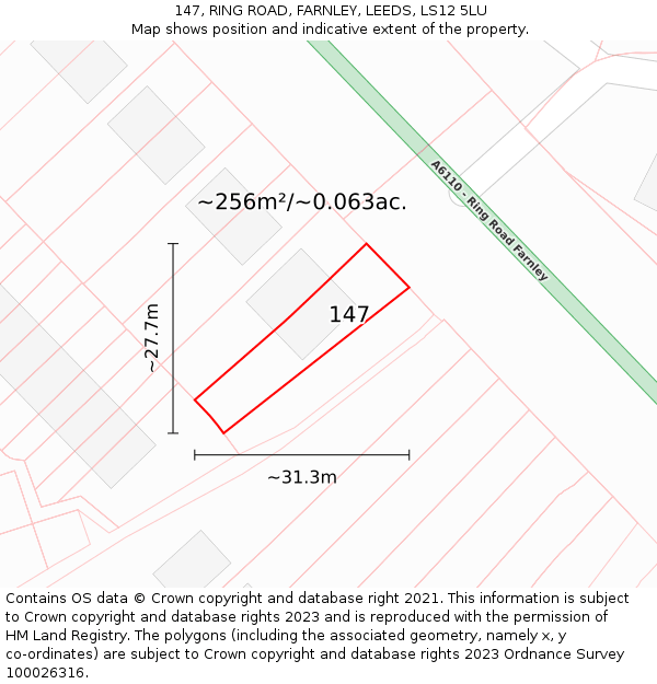 147, RING ROAD, FARNLEY, LEEDS, LS12 5LU: Plot and title map