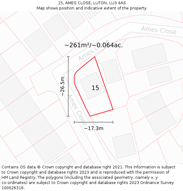 15, AMES CLOSE, LUTON, LU3 4AS: Plot and title map