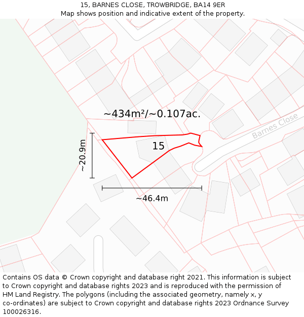 15, BARNES CLOSE, TROWBRIDGE, BA14 9ER: Plot and title map