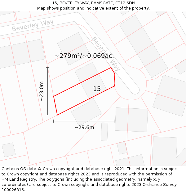 15, BEVERLEY WAY, RAMSGATE, CT12 6DN: Plot and title map