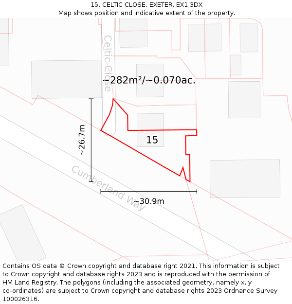 15, CELTIC CLOSE, EXETER, EX1 3DX: Plot and title map