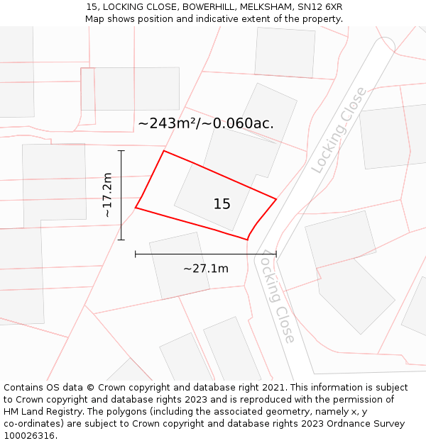 15, LOCKING CLOSE, BOWERHILL, MELKSHAM, SN12 6XR: Plot and title map