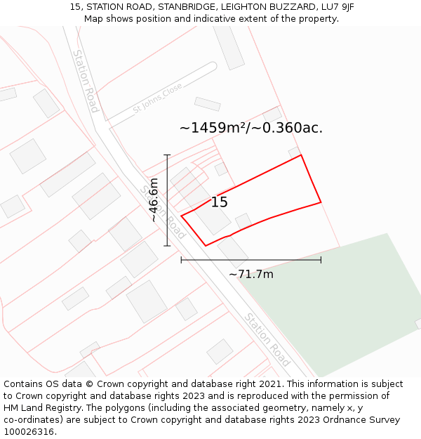 15, STATION ROAD, STANBRIDGE, LEIGHTON BUZZARD, LU7 9JF: Plot and title map