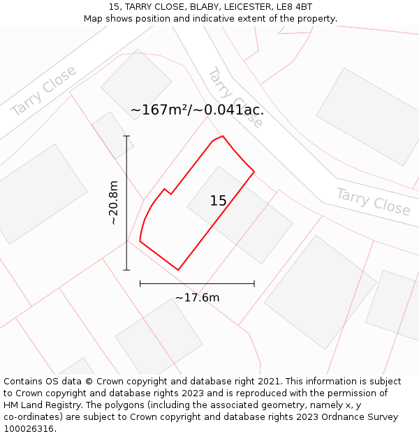 15, TARRY CLOSE, BLABY, LEICESTER, LE8 4BT: Plot and title map